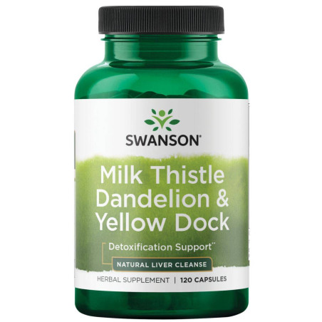 SWANSON Milk Thistle, Dandelion & Yellow Dock - Ostropest Plamisty, Mniszek lekarski i Szczaw żółty (120 kaps.)