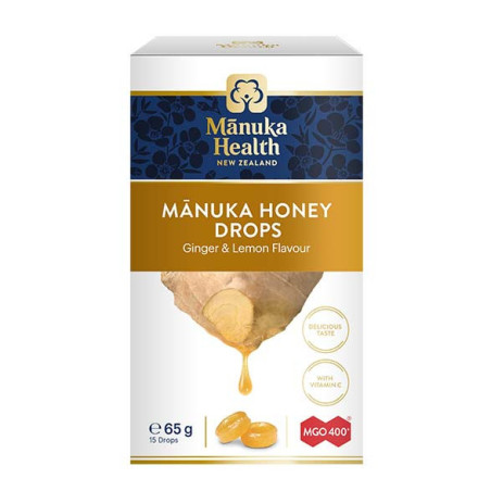 MANUKA HEALTH Cukierki z Miodem Manuka MGO™ 400+ i witaminą C - smak imbirowo-cytrynowy (65 g)