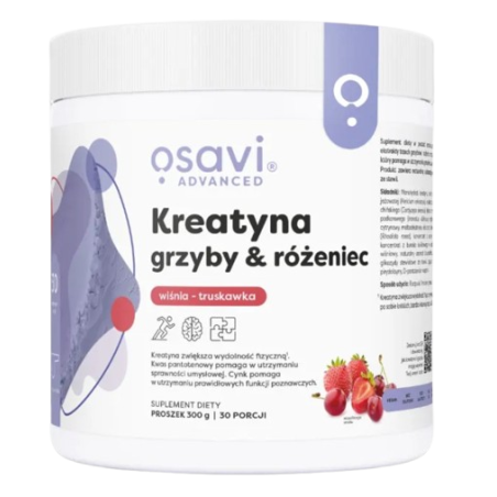 OSAVI Kreatyna, grzyby & różeniec, smak wiśnia z truskawką (300 g)