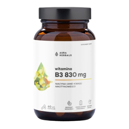 AURA HERBALS Witamina B3 830 mg, niacyna (60 kaps.)