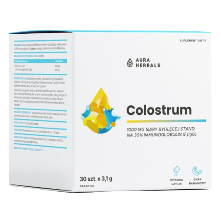 AURA HERBALS Colostrum 1000 mg, bananowe, saszetki (30 szt.)