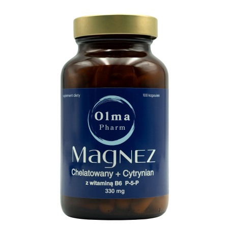 OLMA PHARM Magnez chelatowany + cytrynian z witaminą B6 P-5-P (100 kaps.)