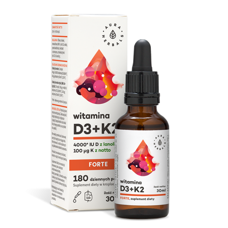 AURA HERBALS Witamina D3 + K2mk7 Forte w kroplach (30 ml)