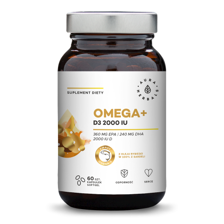 AURA HERBALS Omega+ Witamina D3 2000 IU /cholekalcyferol/ 50 mcg (60 kaps.)