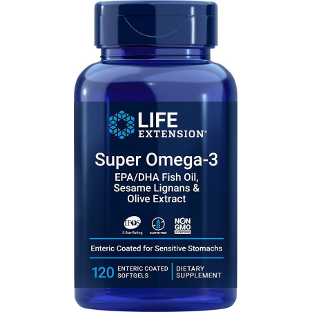 LIFE EXTENSION Super Omega-3 EPA/DHA z Lignanami Sezamowymi i Ekstraktem z Oliwek (120 kaps. dojelitowych)