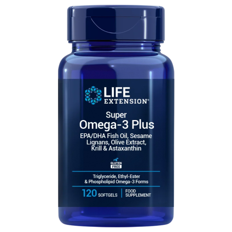 LIFE EXTENSION Super Omega-3 Plus EPA/DHA z Lignanami Sezamowymi, Ekstraktem z Oliwek, Olejem z Kryla i Astaksantyną EU (120