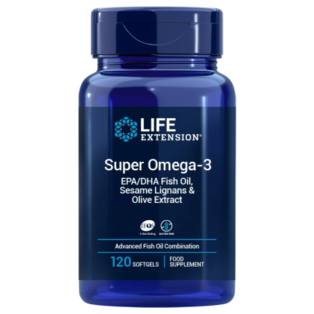 LIFE EXTENSION Super Omega-3 EPA/DHA z Lignanami Sezamowymi i Ekstraktem z Oliwek EU (120 kaps.)