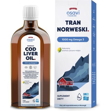 OSAVI Tran Norweski 1000 mg Omega 3 - smak cytryna-mięta (250 ml)