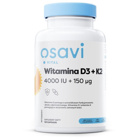 OSAVI Witamina D3 + K2, 4000 IU + 150 mcg (120 kaps.)