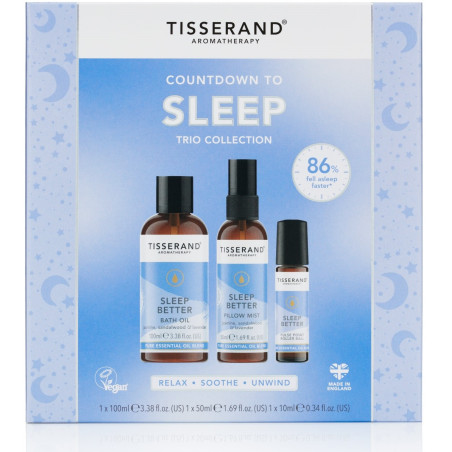 TISSERAND AROMATHERAPY Countdown To Sleep Trio Collection - Bath Oil, Pillow Mist & Pulse Point Roller Ball (1 x 100 ml, 1 x 50